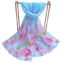 Для женщин Бабочка цветочный длинный шарф шеи Обёрточная бумага пляж шаль большой мягкий палантин шарф