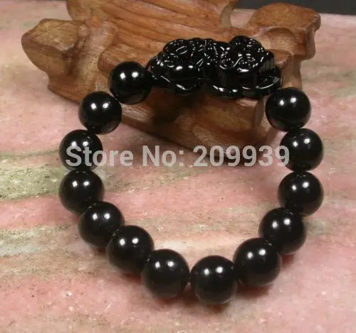 

N632 10pc CHINESE Black stone Bead Dragon Pi Xiu Coin (A0427) Feng Shui Bracelet