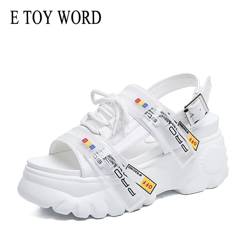 2019 Summer Chunky Sandals Women 8cm Wedge High Heels Shoes Female Buckle Platform Leather Casual Summer Slippers Woman Sandals