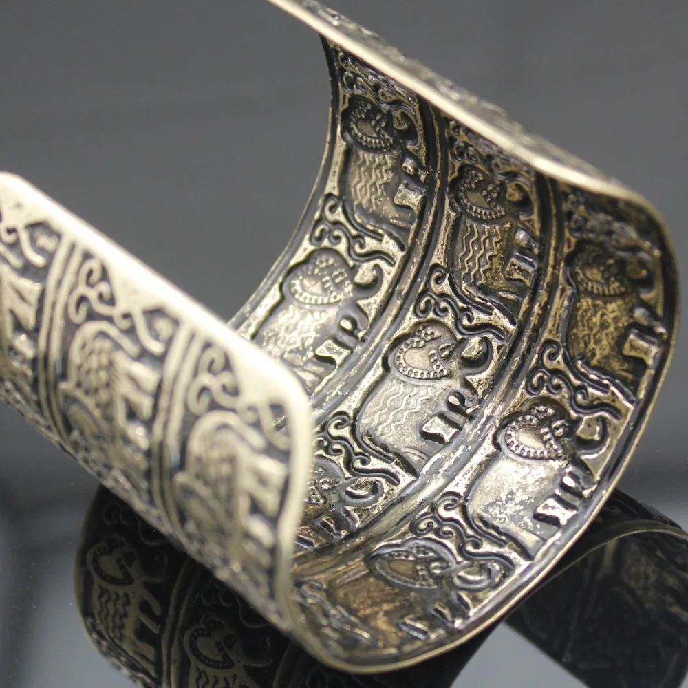 Египетский Африканский Винтажный Золотой тисненый слон Ом индийский Ганеша большой широкий браслет манжета индийские мужские ювелирные изделия аниме медь