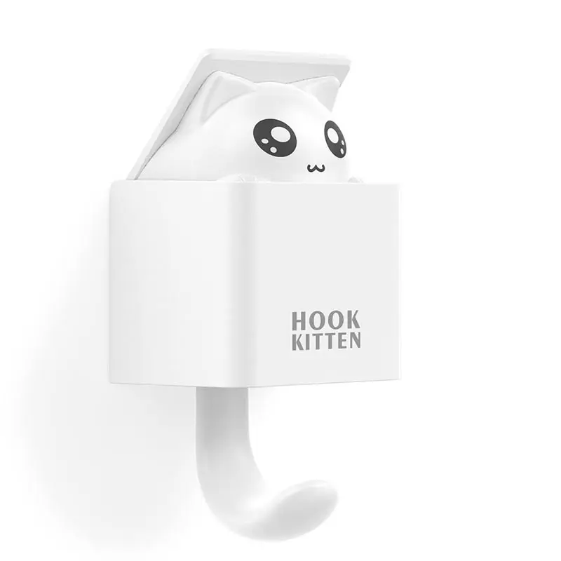 Креативный пластиковый скрытый крючок для кошки настенный крючок держатель для ключей настенная домашняя отделка кухни крючок аксессуары для ванной комнаты вешалка для пальто - Цвет: White