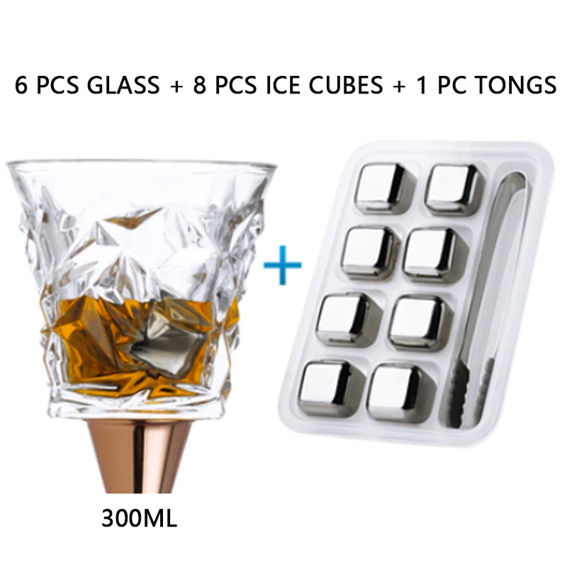Набор кубиков льда из нержавеющей стали, многоразовые щипцы для охлаждения камней, набор стаканов для виски, вина, быстрозамороженные, для холодной воды, дольше - Цвет: 6 cup 8cooler 1 tong