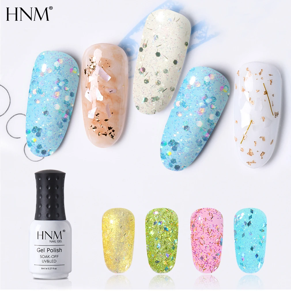 

HNM 8ml Bling Glitter Sequins Nail Gel Polish Diamond Color Gel Varnish Soak Off UV Led Nail Art Laquer Semi Permanent Manicure