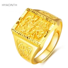 HYACINTH Men Full gold 999 Rings Trendy Classic Carving Dragon Good Luck 999 Solid pure gold Ring for Men Jewelry Gold Ring