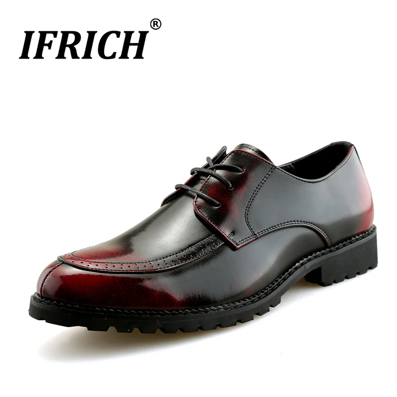 

Best Selling Dress Shoes For Men Fashion Retro Mens Oxford Shoe For Wedding Red Brown Party Men Shoes Lacing Casual Leather Shoe