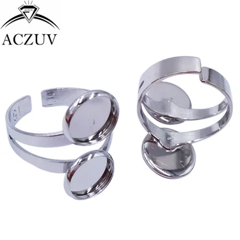 

100pcs Rhodium Plated 10mm 12mm Double Bezel Blank Adjustable Ring Blanks Base Copper Metal Cabochon Rings Settings TJZT023