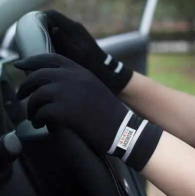 Весна Лето мужские перчатки автомобильные мужские противоуф противоскользящие полосатые перчатки для вождения с сенсорным экраном 1073 - Цвет: black