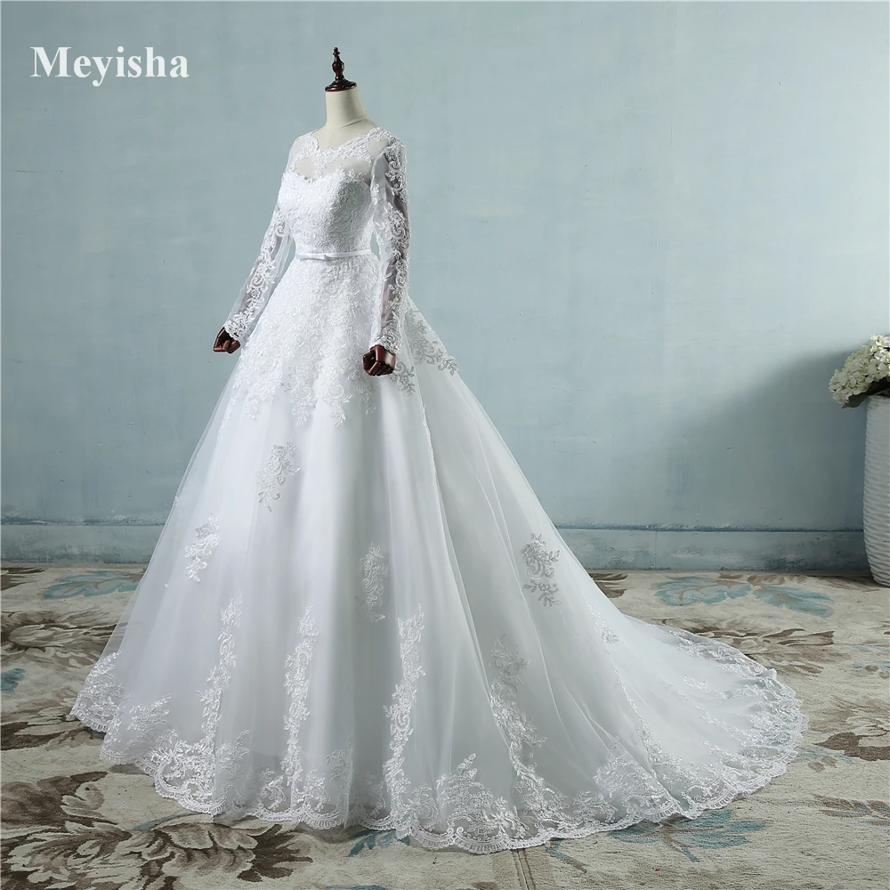 ZJ9065 Corset Lace Up 2016 White Wedding Dresses Lace Long Sleeves For Brides Plus Size Maxi