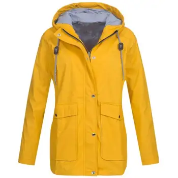 

Outdoor Waterproof Windproof Solid Color Hooded Rain Jacket Women Wind Coat new