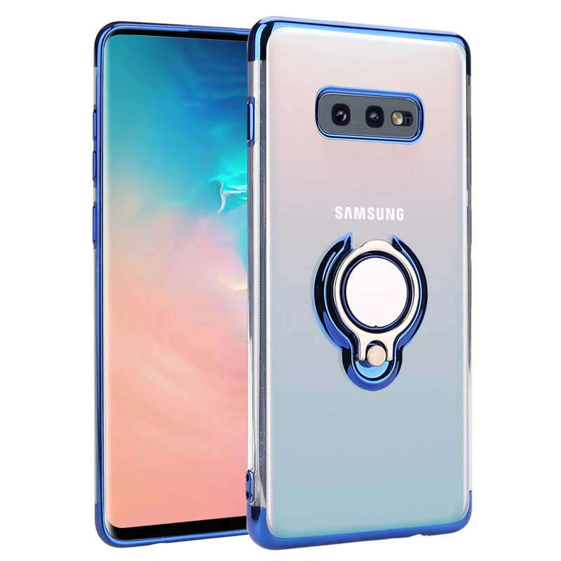 

Clear Slim Ultra Thin Cover 360 Rotating Ring Grip Holder Stand Magnetic for Car Mount Shock Absorption Bumper Case for Samsung
