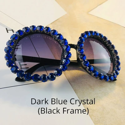 Ralferty увеличенные Круглые Солнцезащитные очки женские роскошные кристаллы и Стразы ручной работы солнцезащитные очки UV400 круглые оттенки женские Oculos G1914 - Цвет линз: Dark Blue - Black