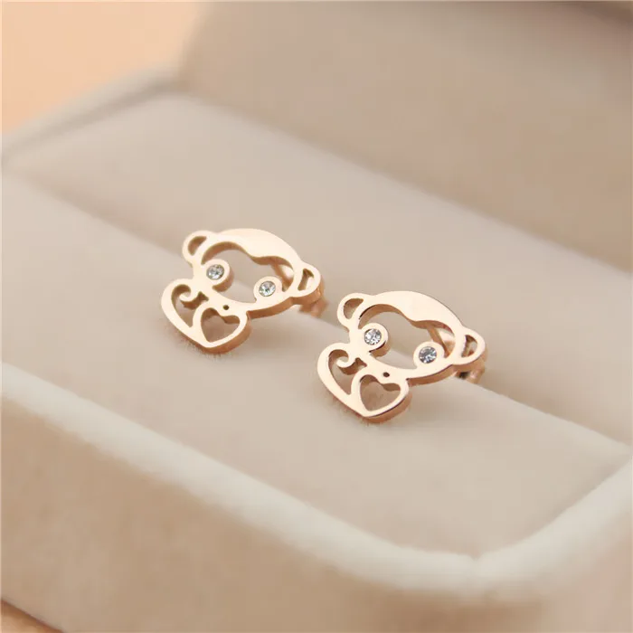 

YUN RUO Brand Monkey Stud Earring Anti-allergy Woman Jewelry 316L Titanium Steel Rose Gold Color Birthday gift Free Shipping