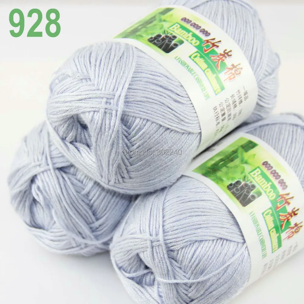 

Lot of 3 Skeins Super Soft Natural Bamboo Cotton Knitting Yarn Light Silve 928