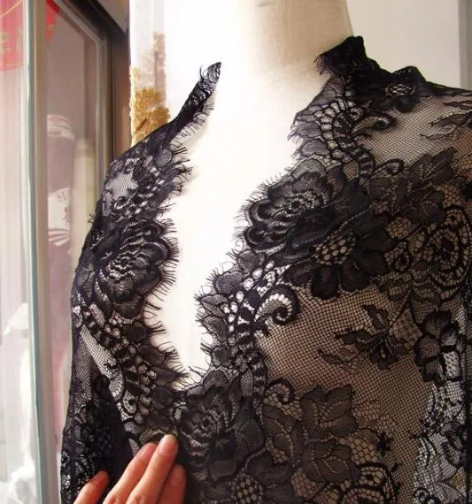 

3M/lot Eyelash Lace Fabric 63cm DIY Decorative Soft White Black Nylon Lace Trim Wedding Dress Material