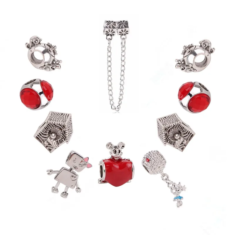 

Couqcy Cute Robot Personality Teapot Beads Red Minnie Beads DIY Fit Pandora Bracelet European Women's Jewelry