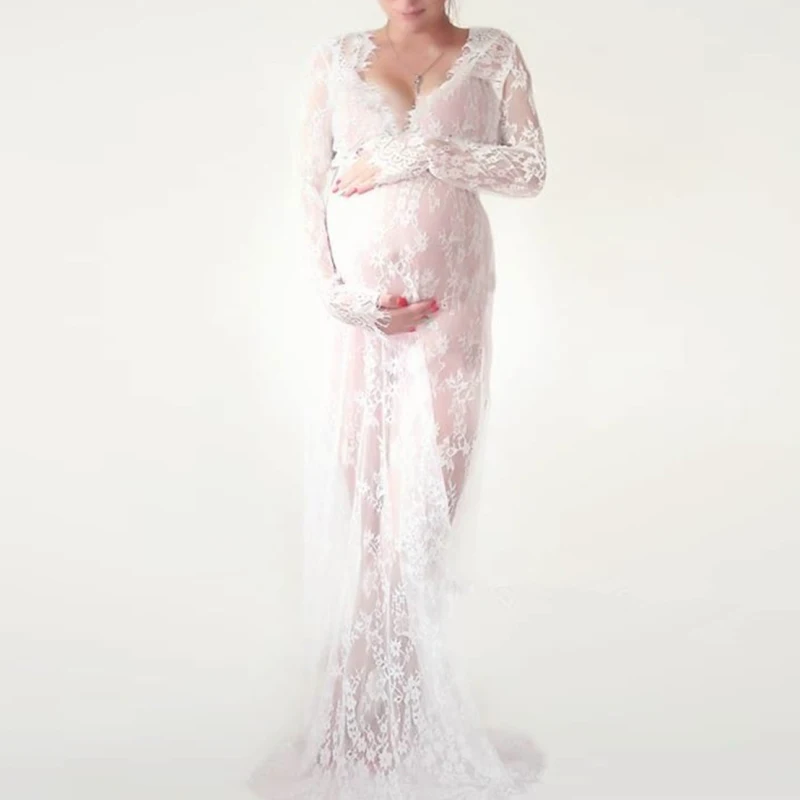 Robe de maternité en dentelle blanche noire | Accessoires de photographie, robe fantaisie Sexy, robe de grossesse Maxi, pour prise de Photo, modèle