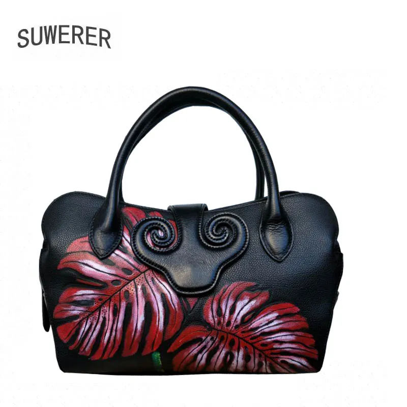 

SUWERER 2018 New women genuine leather bag Fashion Embossing top Cowhide bags for women handbags schoudertas dames women bags