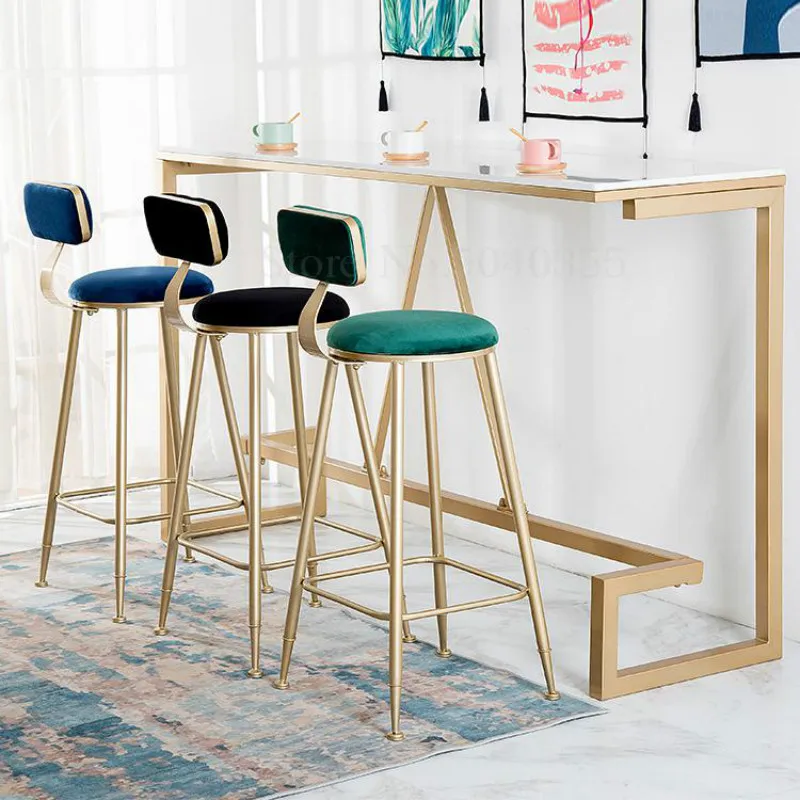 

Metal bar stool with backrest high stool net red restaurant bar chair milk tea dessert shop high bench modern