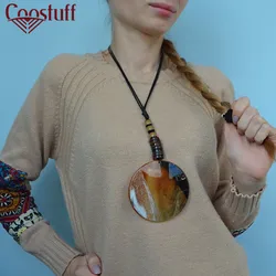 Handmade Brown Necklace with Resin Pendant Wholesale Long Necklaces women Vintage Jewelry collares mujer choker kolye bijoux Handmade Brown Necklace with Resin Pendant Wholesale Long Necklaces women Vintage Jewelry collares mujer choker kolye bijoux
