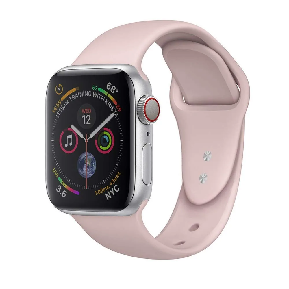 Розовый песок спортивный силиконовый ремешок для наручных часов Apple Watch, версии 44 мм/42 мм 40 мм/38 мм Series 5/4/3/2/1 наручных часов iWatch, резиновых очаровательных браслетов