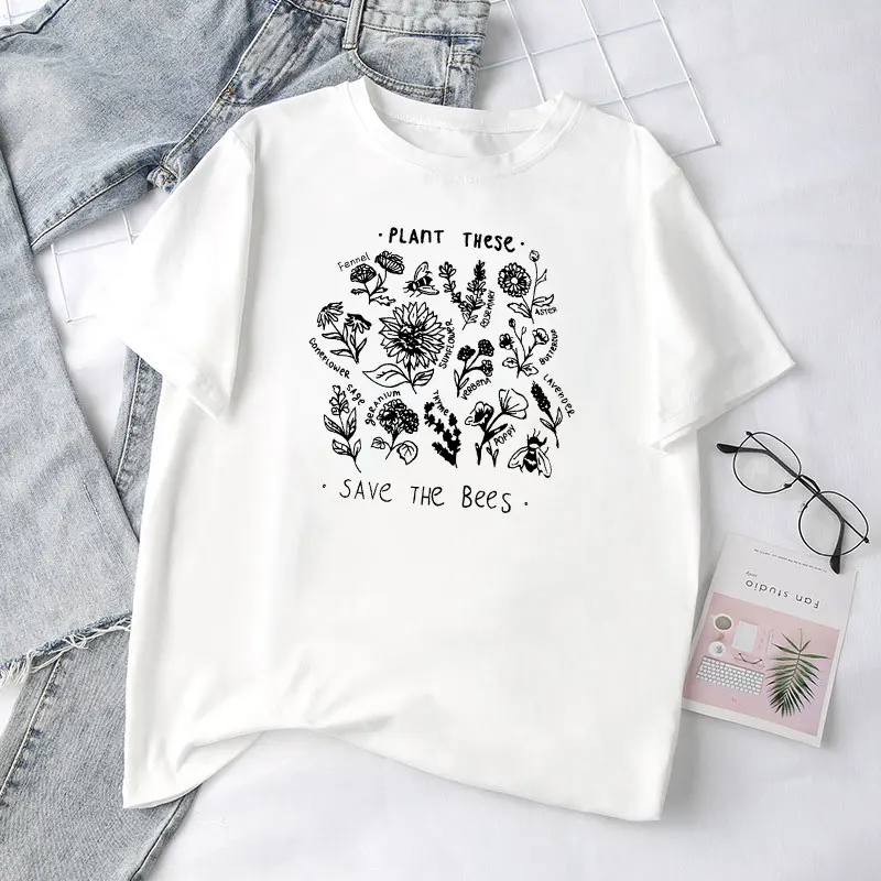 

Plant These Harajuku Tshirt Women Causal Save The Bees T-shirt Wildflower Graphic Aesthetic Tees Woman Unisex Clothes Tumblr