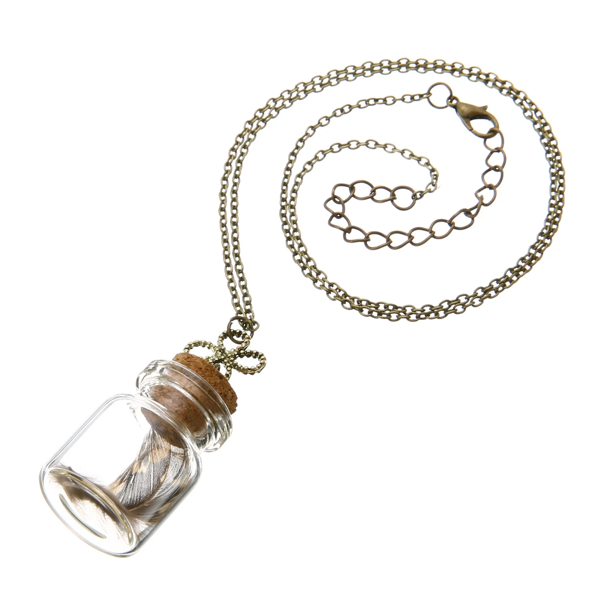 Vintage Long Link Chain Choker Necklace Shellhard Real Feather in Glass Wish Bottle Pendant Necklaces For Women Jewelry Gift