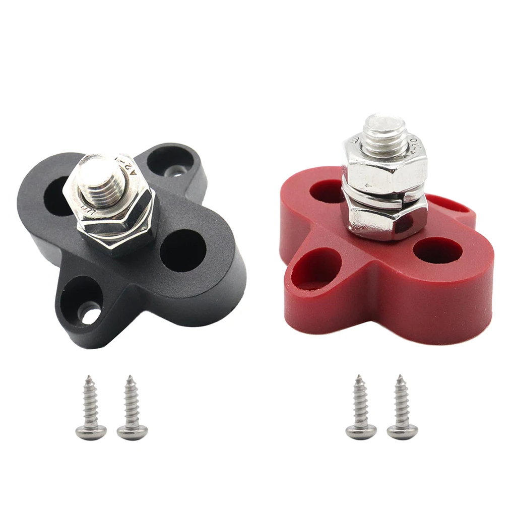 2 PCS Nylon Truck Boat Bus Bar Single M8 Terminal Positive Power Distribution Stud with Screws for Trucks RVs Coaches Boats