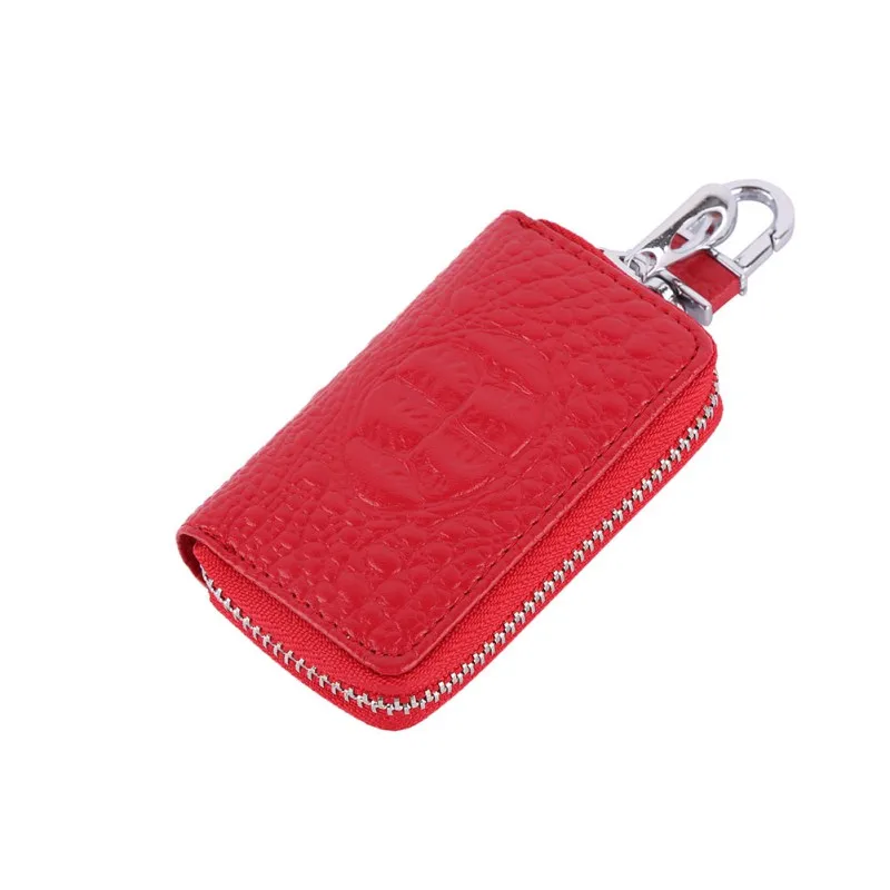 Кожаная сумка для ключей с тиснением под крокодиловую кожу премиум-класса на молнии - Название цвета: Красный