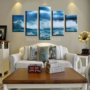 

Unframed 5pc Modern Seascape HD Canvas Print Painting Sea Wave Wall Art Picture For Unique Home Decoration
