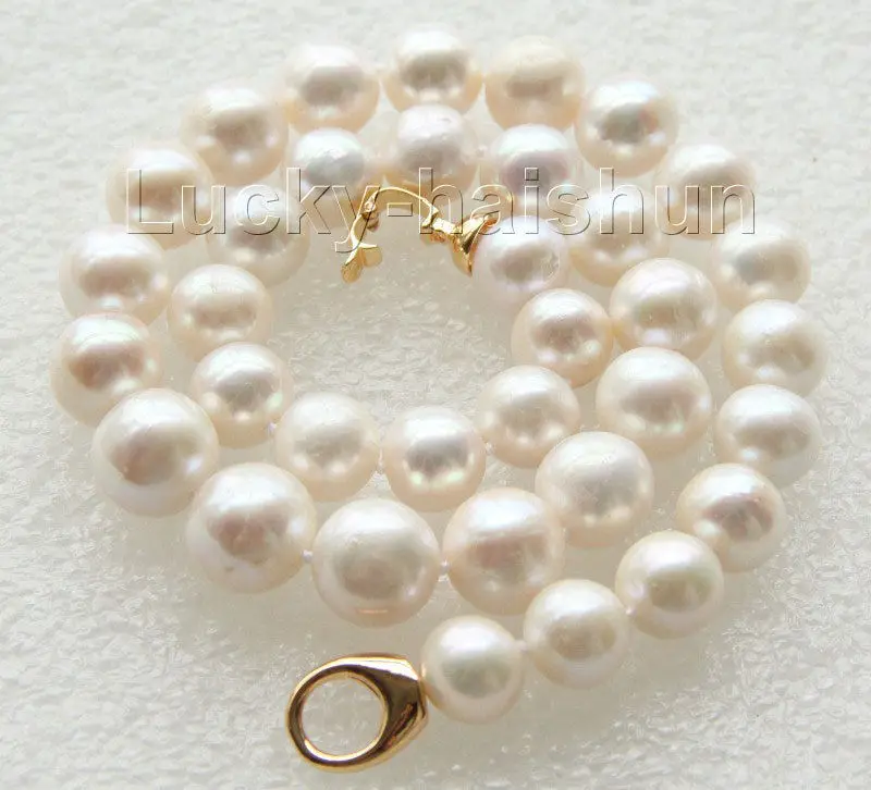 

Free Shipping >>>18" 14mm natural round white freshwater pearls necklace filled gold clasp j9417