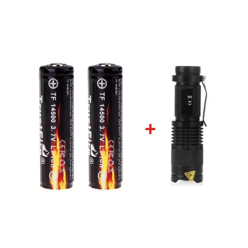 Trustfire 2pcs 14500 3,7 V 900mAh литий-ионный аккумулятор с щит защиты печатной платы+ фонарик(черный