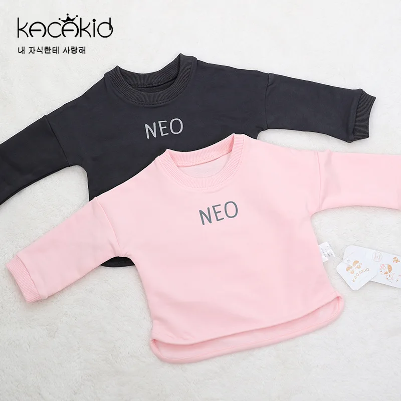 Kacakid/осенне-зимняя одежда из хлопка для маленьких девочек; милый детский бархатный утепленный свитер с надписью; детская футболка; мягкое пальто