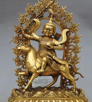 

14"tibet buddhism brass fane joss Exorcism Palden Lhamo buddha ride horse statue