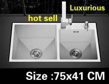 Cheap Free Shipping Apartment 304 Stainless Steel Durable Kitchen Manual Sink Double Groove Do The Dishes Hot Sell 75x41 CM