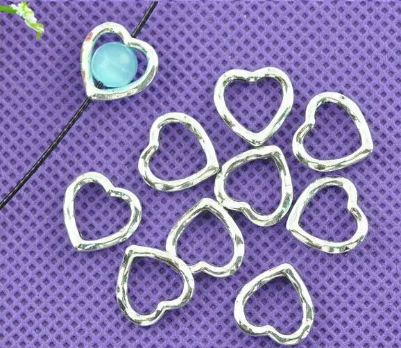 

50pcs/lot New Jewelry Findings ancient silver ring heart Round beads 14mm Spacer Beads Wholesale