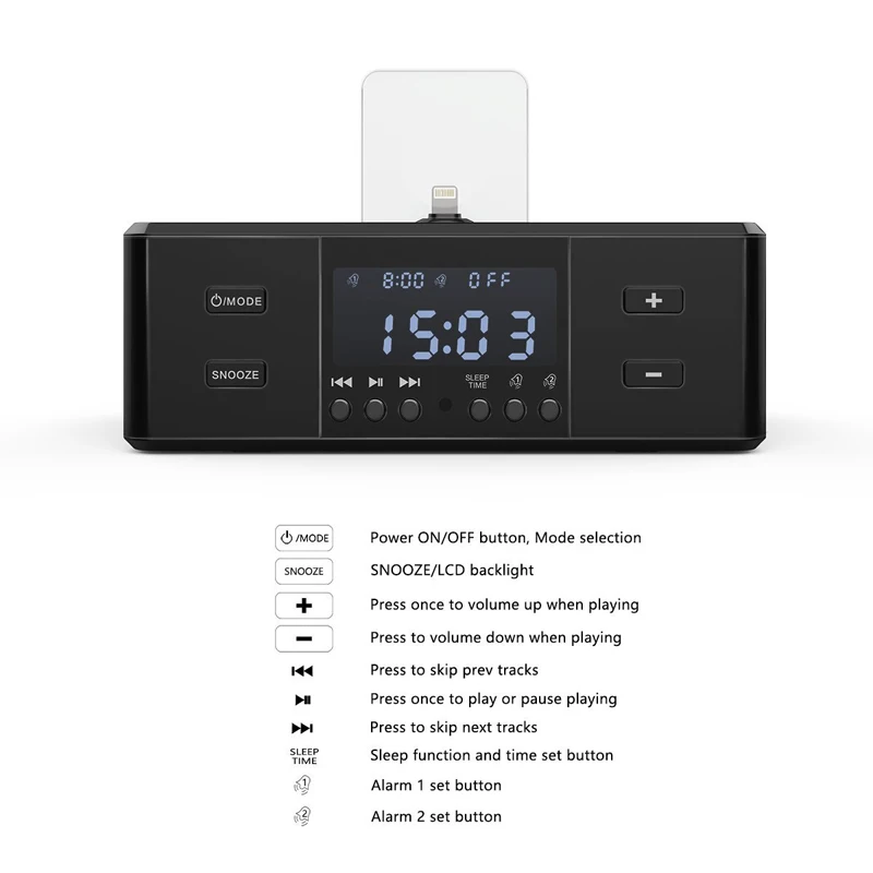EAAGD Будильник Радио, беспроводной Bluetooth динамик, цифровой будильник USB зарядное устройство для спальни с fm-радио/usb зарядный порт