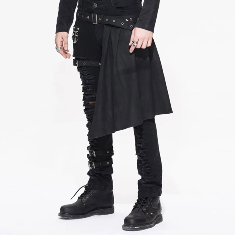 Дьявол Мода Панк для мужчин's брюки-шорты стимпанк готический черный Шотландии килт мотобрюки человек повседневное Хлопковые Штаны с
