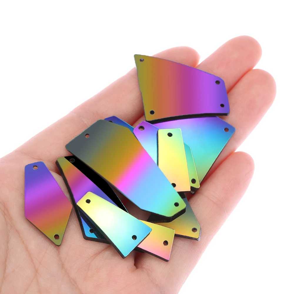 

10PCS Mixed Random Size Rainbow Acrylic Mirror Sew On Rhinestones Irregular Sew On Stones Crystal Stone Sewing For Wedding Dress