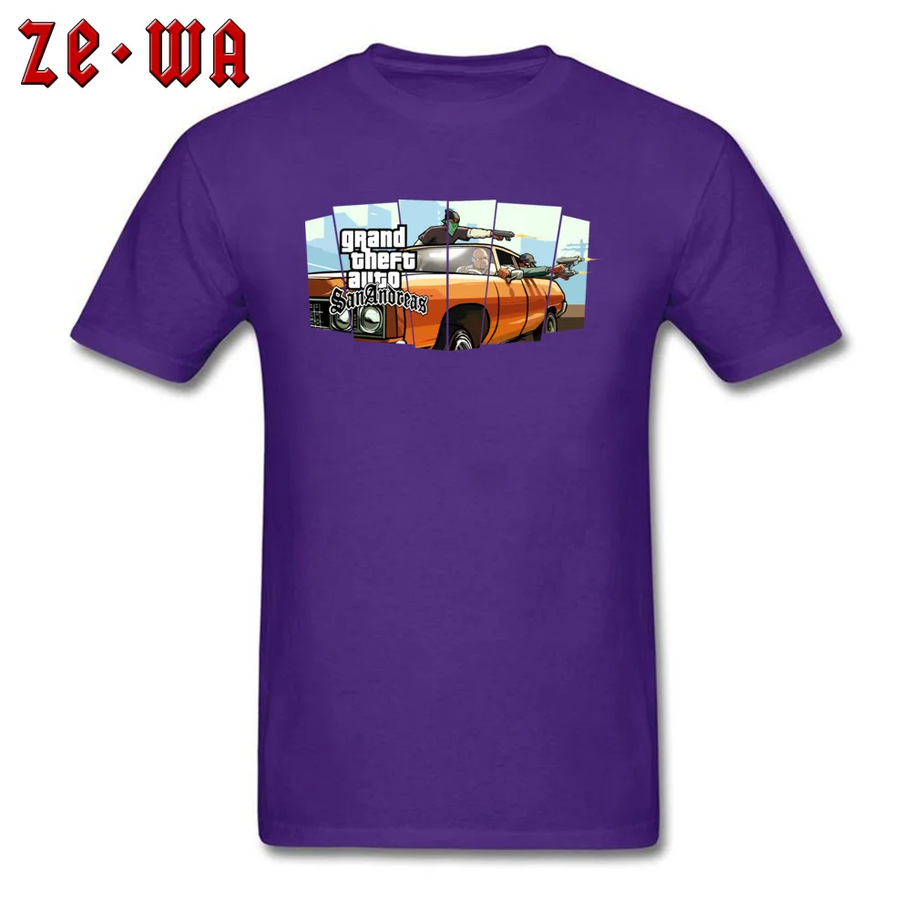 Fitted Men Top T-shirts grand theft auto san andreas825y T Shirt 100% Cotton Fabric Crewneck Short Sleeve Tops T Shirt Camisa grand theft auto san andreas825y purple
