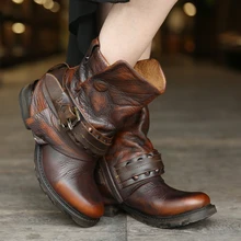 Tayunxing обувь ручной работы из натуральной кожи женские ботильоны в западном стиле удобная обувь на молнии с металлическими украшениями 718-19