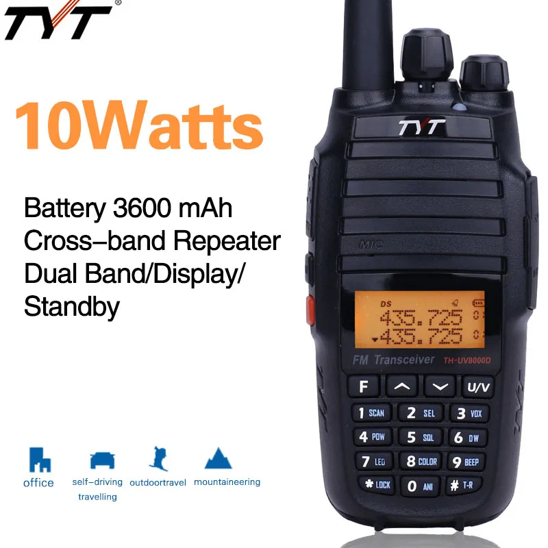 2 шт. TYT TH-UV8000D рация 10 Вт Высокая мощность двухдиапазонный VHF UHF 10 км Comunicador кросс-диапазон повторителя 3600 мАч батарея Ham радио
