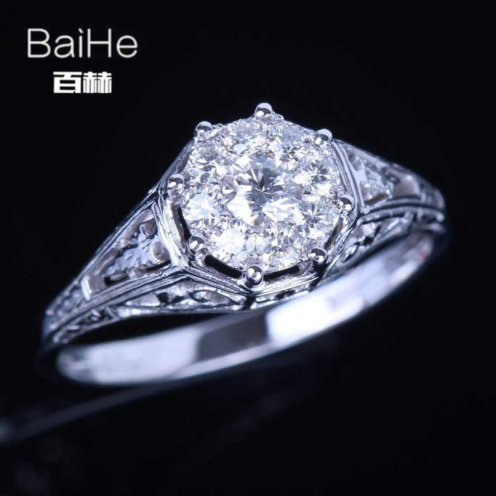 BAIHE Solid 14 к белое золото(AU585) 0.1CT сертифицировано H/SI круглой огранки с натуральными бриллиантами обручальное кольцо для женщин модное Ювелирное кольцо
