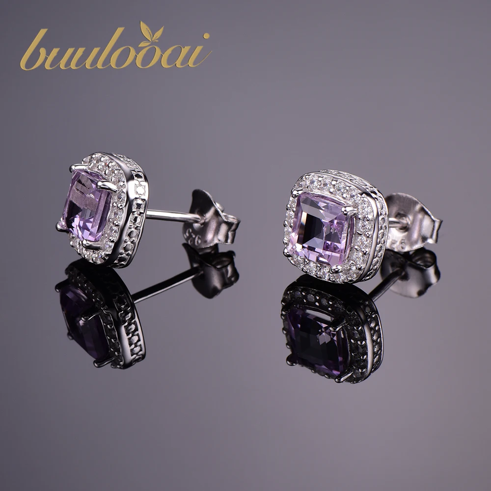 

buulooai 1.76ct Genuine Natural Purple Amethys Stud Earrings Real 925 Sterling Silver Fine Jewelry Earrings For Women