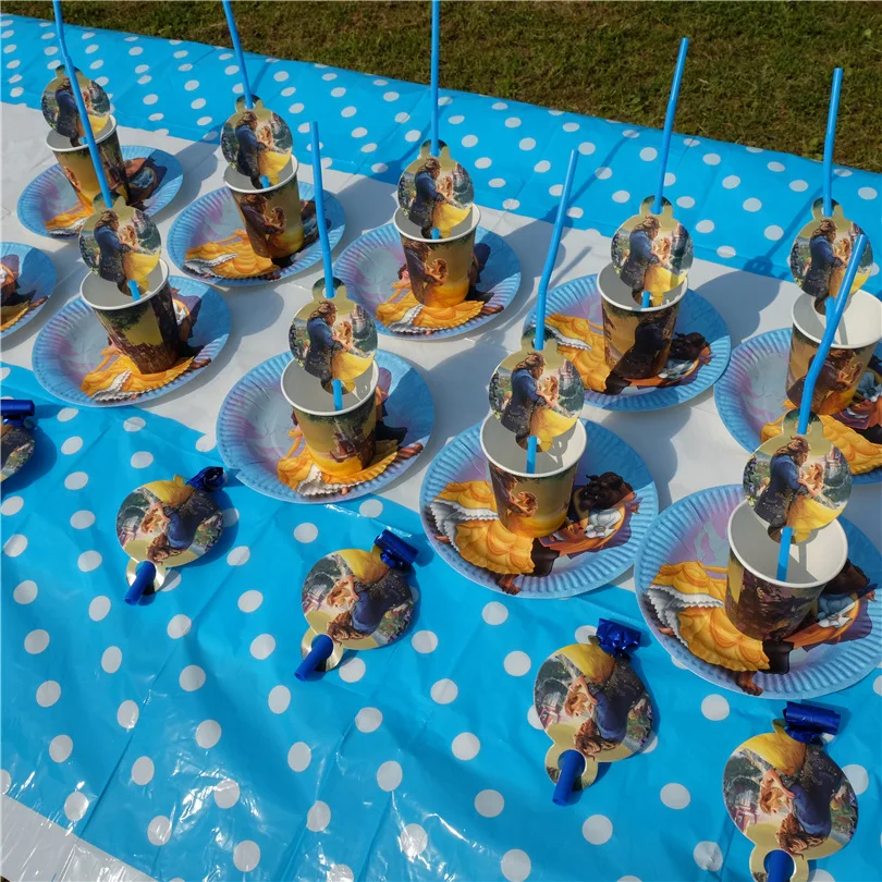 

Beauty and the Beast Kids Birthday Party Set Balloon Decor Paper tableware Decoration Set Baby Shower Party Supplies