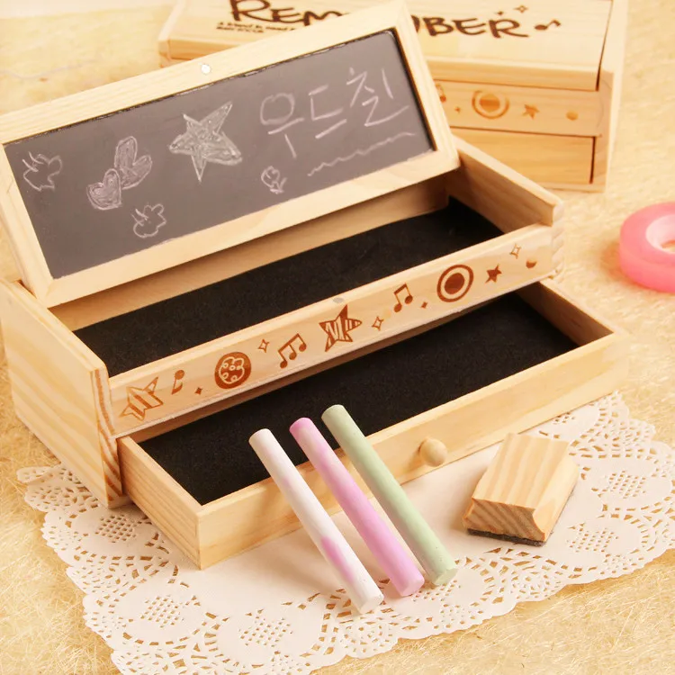 1 шт. Kawaii Деревянный Пенал для карандашей с доской и ластик для школы и офиса, WJH00001