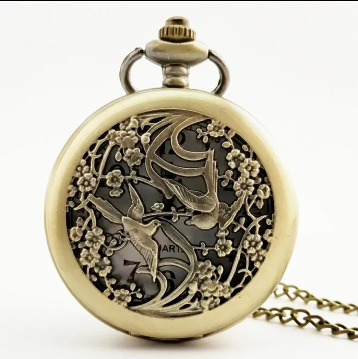 bronze-fashion-magpie-hollow-quartz-pocket-watch-chain-necklace-bird-flower-copper-modern-men-women-fob-watches-gift