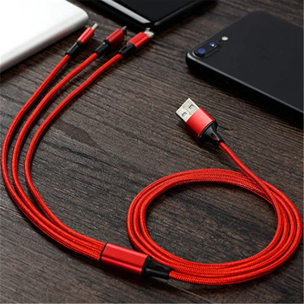 Для iPhone/Android/type C 3 в 1 Micro USB 1,2 M кабель Универсальный 2.4A Быстрая зарядка для мобильных телефонов Кабели для зарядки