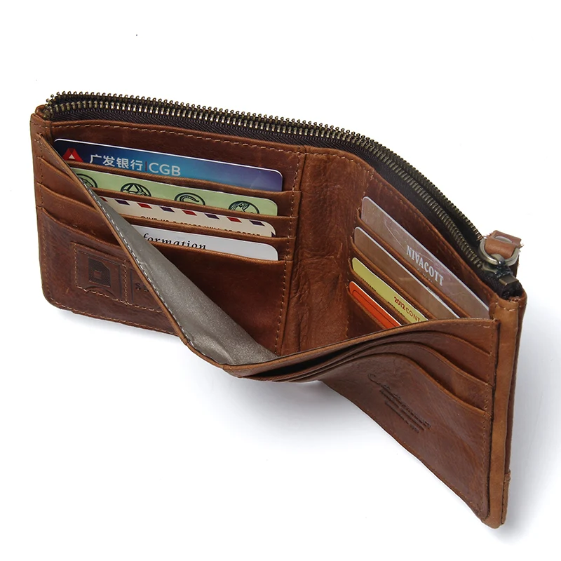 KAVIS Rfid 100/% Genuine Crazy Horse Leather Wallet Men Small Walet Portomonee Ma
