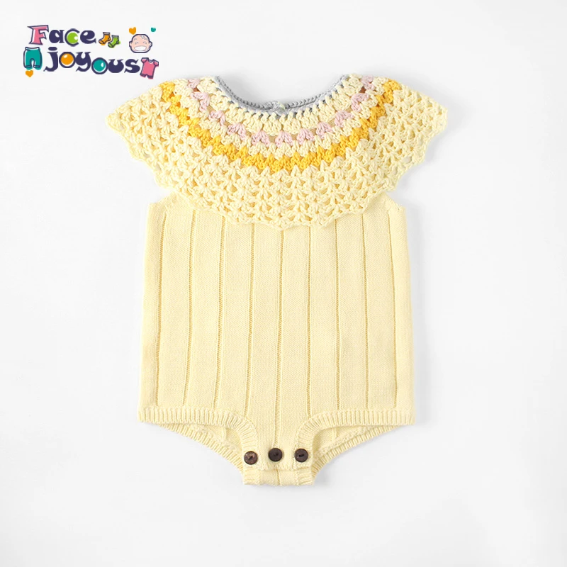 

Knitted Baby Clothes For Girls Summer Handmade Woolen Newborn Baby Romper Girls Crochet Ruffle Infant Overalls Baby Jumpsuit