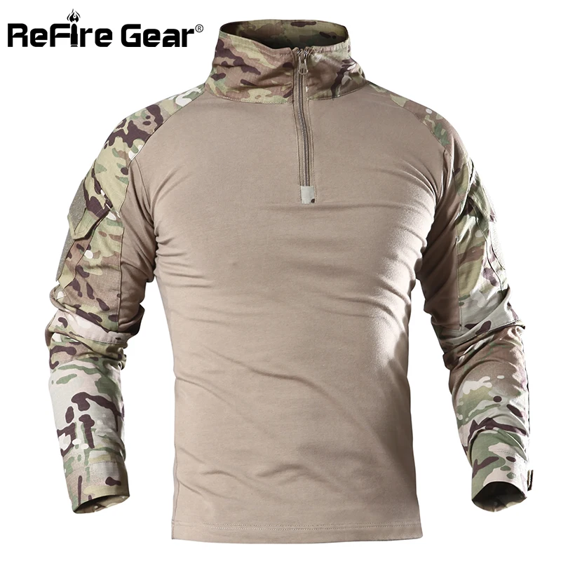 

ReFire Gear US Army Military Uniform Combat Shirt Men Assault Tactical Camouflage T Shirt Airsoft Paintball Long Sleeve Shirts